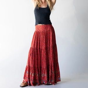 Hanna Convertible Maxi Skirt - Red Floral Border